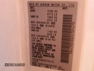 2019 Nissan NV200 S with VIN 3N6CM0KN0KK704170, listed as a Copart auction lot 57838355 with 86,736 mi miles and Salvage title. Bid and sale history available at DreamBid. Image 14.