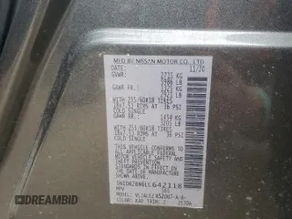 2020 Nissan Pathfinder SV with VIN 5N1DR2BN6LC642118, listed as a Copart auction lot 50992325 with 61,137 mi miles and Salvage title. Bid and sale history available at DreamBid. Image 13.