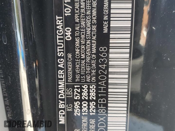 2017 Mercedes-Benz S 550 with VIN WDDXJ8FB1HA024368, listed as a Copart auction lot 72063484 with 44,182 mi miles and Salvage title. Bid and sale history available at DreamBid. Image 14.