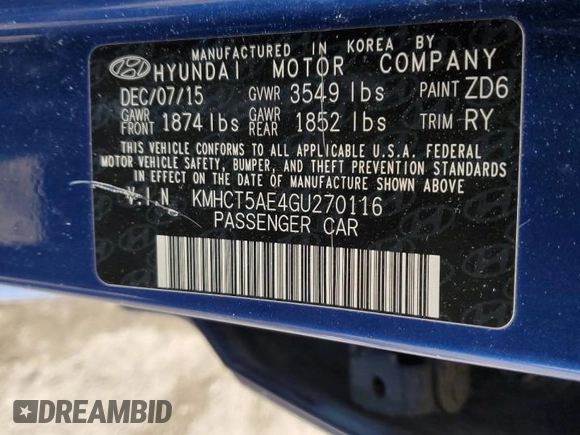 2016 Hyundai Accent SE with VIN KMHCT5AE4GU270116, listed as a Copart auction lot 46156895 with 120,137 mi miles and Clean Title. Bid and sale history available at carsss.com. Image 12.