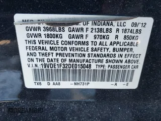 2013 Acura ILX with VIN 19VDE1F32DE015048, listed as a IAAI auction lot 41541956 with 92,403 mi miles. Bid and sale history available at carsss.com. Image 9.