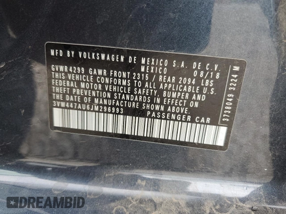 2018 Volkswagen Golf GTI S with VIN 3VW447AU6JM296993, listed as a Copart auction lot 64152944 with 88,410 mi miles and Salvage Title. Bid and sale history available at carsss.com. Image 12.