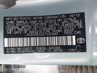 2013 Toyota Prius One z VIN JTDKN3DU6D1620683, wystawiony jako IAAI lot #42212444 z przebiegiem 103 060 mil mil oraz . Historia ofert i sprzedaży dostępna na DreamBid. Obrazek 9.