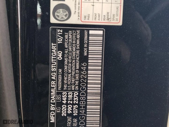 2013 Mercedes-Benz C-Class C 250 with VIN WDDGJ4HB8DG022646, listed as a Copart auction lot 44240255 with 87,758 mi miles and Salvage Title. Bid and sale history available at carsss.com. Image 12.