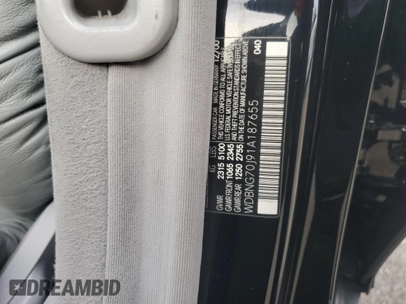 2001 Mercedes-Benz S-Class with VIN WDBNG70J91A187655, listed as a Copart auction lot 45031925 with 104,164 mi miles and Salvage Title. Bid and sale history available at carsss.com. Image 12.