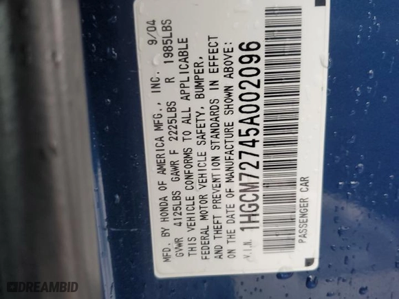 2005 Honda Accord Cpe EX with VIN 1HGCM72745A002096, listed as a Copart auction lot 42792605 with NaN miles and Salvage Title. Bid and sale history available at carsss.com. Image 14.