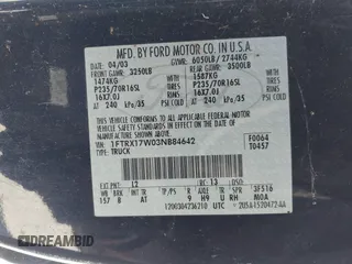 2003 Ford F-150 XL z VIN 1FTRX17W03NB84642, wystawiony jako IAAI lot #42141979 z przebiegiem 112 902 mil mil oraz . Historia ofert i sprzedaży dostępna na DreamBid. Obrazek 9.