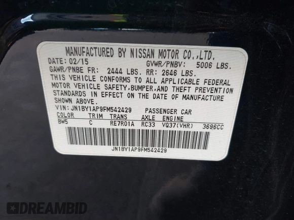 2015 Infiniti Q70 z VIN JN1BY1AP9FM542429, wystawiony jako IAAI lot #41903214 z przebiegiem 139 255 mil mil oraz . Historia ofert i sprzedaży dostępna na DreamBid. Obrazek 9.