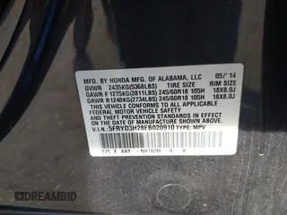 2014 Acura MDX with VIN 5FRYD3H28EB020910, listed as a IAAI auction lot 41035233 with 1 mi miles. Bid and sale history available at carsss.com. Image 9.