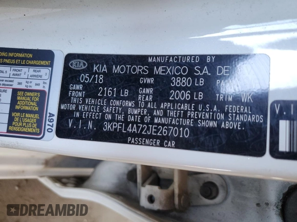 2018 Kia Forte LX with VIN 3KPFL4A72JE267010, listed as a Copart auction lot 78041944 with 122,185 mi miles and Salvage Title. Bid and sale history available at carsss.com. Image 12.