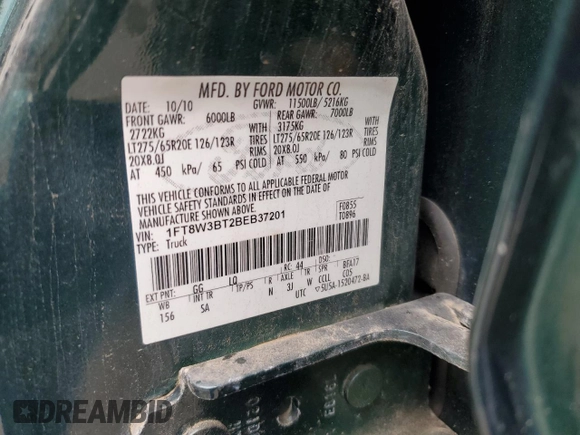 2011 Ford F-350 XL z VIN 1FT8W3BT2BEB37201, wystawiony jako Copart lot #49392455 z przebiegiem 121 538 mil mil oraz Szkoda całkowita • Salvage title. Historia ofert i sprzedaży dostępna na DreamBid. Obrazek 12.