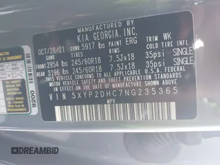 2022 Kia Telluride LX with VIN 5XYP2DHC7NG235365, listed as a IAAI auction lot 41434032 with 32,628 mi miles and . Bid and sale history available at DreamBid. Image 9.