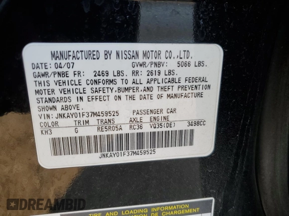 2007 Infiniti M x with VIN JNKAY01F37M459525, listed as a Copart auction lot 71504864 with 122,459 mi miles and Salvage Title. Bid and sale history available at DreamBid. Image 12.