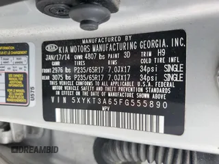 2015 Kia Sorento LX with VIN 5XYKT3A65FG555890, listed as a Copart auction lot 56026125 with 102,034 mi miles and Clean Title. Bid and sale history available at DreamBid. Image 12.
