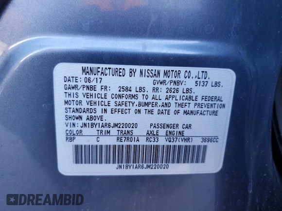 2018 Infiniti Q70 Luxe with VIN JN1BY1AR6JM220020, listed as a Copart auction lot 85592334 with 39,494 mi miles and Salvage title. Bid and sale history available at DreamBid. Image 12.
