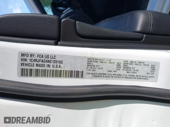 2022 Jeep Grand Cherokee Laredo E с VIN 1C4RJFAG4NC120103, выставлен на аукционе IAAI как лот 42152123 с пробегом 58 032 миль миль и . История ставок и продаж доступна на DreamBid. Изображение 9.