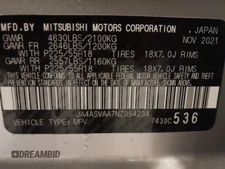 2022 Mitsubishi Eclipse Cross LE z VIN JA4ASVAA7NZ054234, wystawiony jako IAAI lot #42325344 z przebiegiem 36 118 mil mil oraz . Historia ofert i sprzedaży dostępna na DreamBid. Obrazek 9.