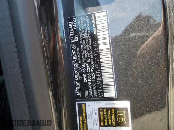 2023 Mercedes-Benz C 300 with VIN W1KWJ8EB9PG131614, listed as a Copart auction lot 58864384 with 3,069 mi miles and Salvage Title. Bid and sale history available at DreamBid. Image 12.