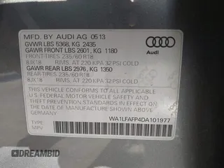 2013 Audi Q5 Premium Plus with VIN WA1LFAFP4DA101977, listed as a IAAI auction lot 42526167 with 69,901 mi miles and . Bid and sale history available at DreamBid. Image 9.