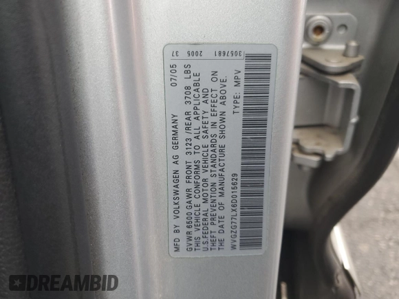 2006 Volkswagen Touareg 3.2L V6 with VIN WVGZG77LX6D015629, listed as a Copart auction lot 53345835 with 93,199 mi miles and Salvage Title. Bid and sale history available at DreamBid. Image 15.