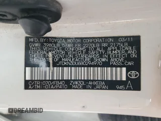 2011 Toyota Prius I with VIN JTDKN3DU6B0294970, listed as a Copart auction lot 51277255 with 399,412 mi miles and Salvage Title. Bid and sale history available at DreamBid. Image 12.