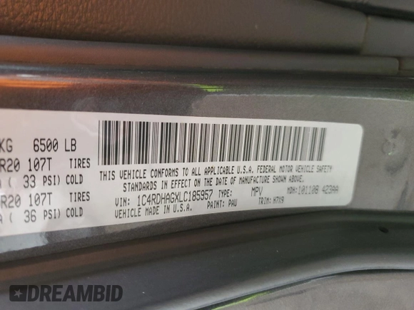 2020 Dodge Durango SXT Plus with VIN 1C4RDHAGXLC185957, listed as a Copart auction lot 50912565 with 88,255 mi miles and Salvage Title. Bid and sale history available at carsss.com. Image 13.