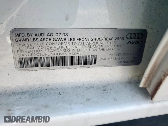 2009 Audi A4 Prestige with VIN WAUMF78K29N012730, listed as a Copart auction lot 54796885 with 174,289 mi miles and Clean title. Bid and sale history available at DreamBid. Image 12.