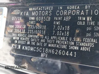 2017 Kia Sedona EX with VIN KNDMC5C18H6260441, listed as a IAAI auction lot 41797159 with 77,309 mi miles. Bid and sale history available at carsss.com. Image 9.