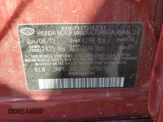 2013 Hyundai Sonata Limited with VIN 5NPEC4AC2DH543825, listed as a Copart auction lot 53912105 with 216,448 mi miles and Clean Title. Bid and sale history available at carsss.com. Image 12.