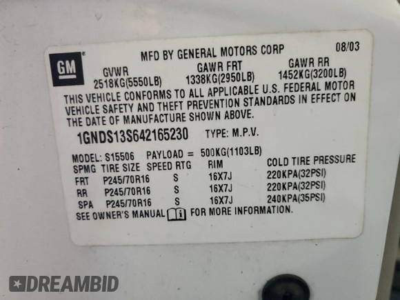 2004 Chevrolet TrailBlazer LS with VIN 1GNDS13S642165230, listed as a Copart auction lot 46272915 with 143,115 mi miles and Salvage Title. Bid and sale history available at carsss.com. Image 14.