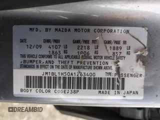 2010 Mazda 3 S Sport with VIN JM1BL1H50A1263400, listed as a Copart auction lot 50200455 with 58,080 mi miles and Salvage Title. Bid and sale history available at DreamBid. Image 12.