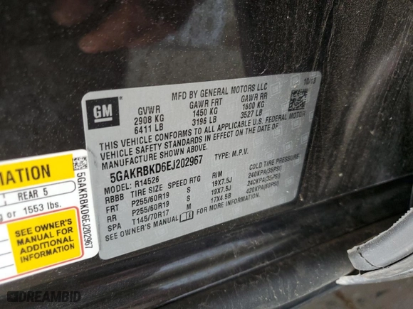 2014 Buick Enclave Leather with VIN 5GAKRBKD6EJ202967, listed as a Copart auction lot 48395955 with 101,025 mi miles and Salvage Title. Bid and sale history available at carsss.com. Image 13.