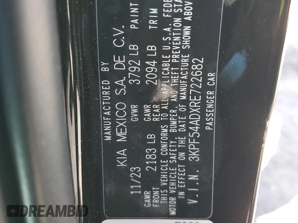 2024 Kia Forte GT-Line with VIN 3KPF54ADXRE722682, listed as a Copart auction lot 49684995 with 14,552 mi miles and Salvage Title. Bid and sale history available at carsss.com. Image 13.