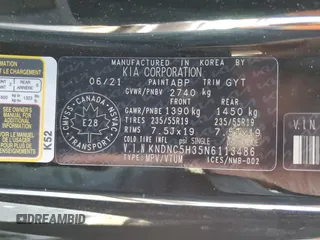 2022 Kia Carnival EX with VIN KNDNC5H35N6113486, listed as a Copart auction lot 70453554 with 47,109 mi miles and Salvage Title. Bid and sale history available at carsss.com. Image 14.