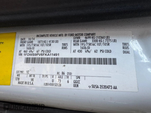 2015 Ford Transit with VIN 1FDWS9PV6FKA11491, listed as a Copart auction lot 64107505 with 90,971 mi miles and Clean title. Bid and sale history available at DreamBid. Image 10.