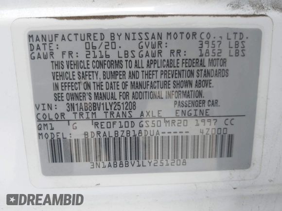 2020 Nissan Sentra S z VIN 3N1AB8BV1LY251208, wystawiony jako IAAI lot #42030362 z przebiegiem 55 257 mil mil oraz . Historia ofert i sprzedaży dostępna na DreamBid. Obrazek 9.