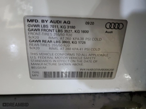 2021 Audi e-tron Premium with VIN WA1AABGE5MB005200, listed as a Copart auction lot 73297844 with 28,894 mi miles and Salvage Title. Bid and sale history available at carsss.com. Image 15.