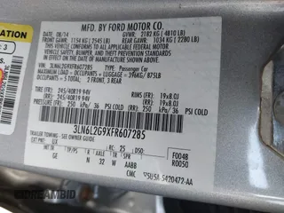 2015 Lincoln MKZ with VIN 3LN6L2G9XFR607285, listed as a IAAI auction lot 41572389 with 138,899 mi miles and . Bid and sale history available at DreamBid. Image 9.