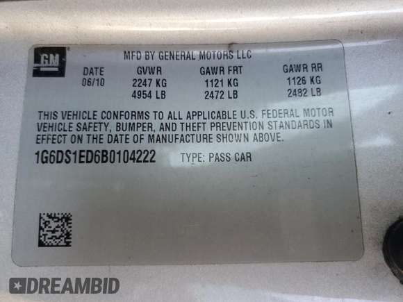 2011 Cadillac CTS Premium with VIN 1G6DS1ED6B0104222, listed as a Copart auction lot 54588145 with 129,566 mi miles and Salvage Title. Bid and sale history available at DreamBid. Image 12.