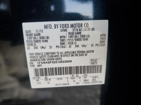 2014 Ford Explorer Limited with VIN 1FM5K8F82EGB22669, listed as a Copart auction lot 45756275 with 143,393 mi miles and Salvage Title. Bid and sale history available at carsss.com. Image 13.