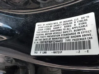 2015 Honda Civic EX with VIN 19XFB2F80FE244423, listed as a IAAI auction lot 41963292 with 65,837 mi miles and . Bid and sale history available at DreamBid. Image 9.