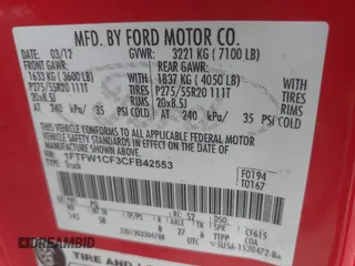 2012 Ford F-150 XL with VIN 1FTFW1CF3CFB42553, listed as a IAAI auction lot 41904608 with 303,617 mi miles. Bid and sale history available at carsss.com. Image 9.