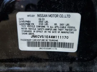 2004 Infiniti G35 w/Leather with VIN JNKCV51E44M111170, listed as a Copart auction lot 72081224 with 219,844 mi miles and Salvage Title. Bid and sale history available at DreamBid. Image 12.