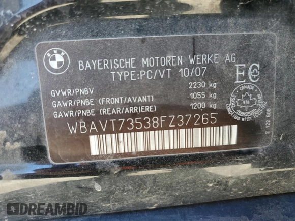 2008 BMW 3 Series 328xi z VIN WBAVT73538FZ37265, wystawiony jako Copart lot #46370385 z przebiegiem 184 966 mil mil oraz Szkoda całkowita • Salvage title. Historia ofert i sprzedaży dostępna na DreamBid. Obrazek 12.