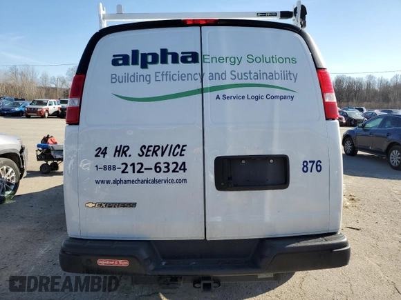 2023 Chevrolet Express Cargo with VIN 1GCWGAFP1P1241988, listed as a Copart auction lot 43532635 with 24,646 mi miles and Salvage title. Bid and sale history available at DreamBid. Image 6.
