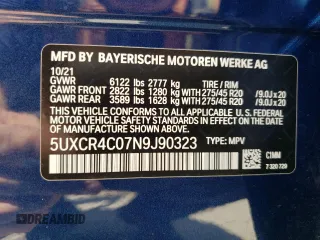 2022 BMW X5 sDrive40i with VIN 5UXCR4C07N9J90323, listed as a Copart auction lot 54746122 with 13,299 mi miles. Bid and sale history available at carsss.com. Image 10.