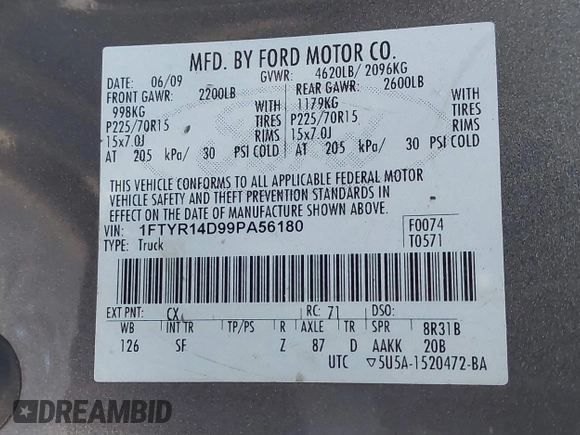 2009 Ford Ranger XL with VIN 1FTYR14D99PA56180, listed as a IAAI auction lot 40820911 with 96,913 mi miles and . Bid and sale history available at carsss.com. Image 9.
