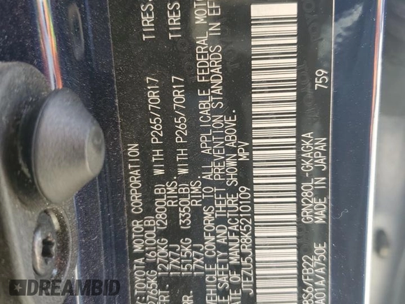 2019 Toyota 4Runner SR5 с VIN JTEZU5JR8K5210109, выставлен на аукционе Copart как лот 52314185 с пробегом 46 536 миль миль и Списание • Salvage title. История ставок и продаж доступна на DreamBid. Изображение 15.