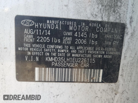 2014 Hyundai Elantra with VIN KMHD35LH1EU226115, listed as a Copart auction lot 81619074 with 163,526 mi miles and Clean Title. Bid and sale history available at DreamBid. Image 12.