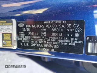 2017 Kia Forte LX with VIN 3KPFK4A78HE089360, listed as a Copart auction lot 52955775 with 162,358 mi miles and Salvage Title. Bid and sale history available at carsss.com. Image 12.
